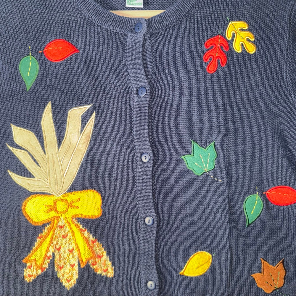 The Quacker Factory Womens Embroidered Multi Color Buttoned down Cardigan Large - Picture 4 of 14